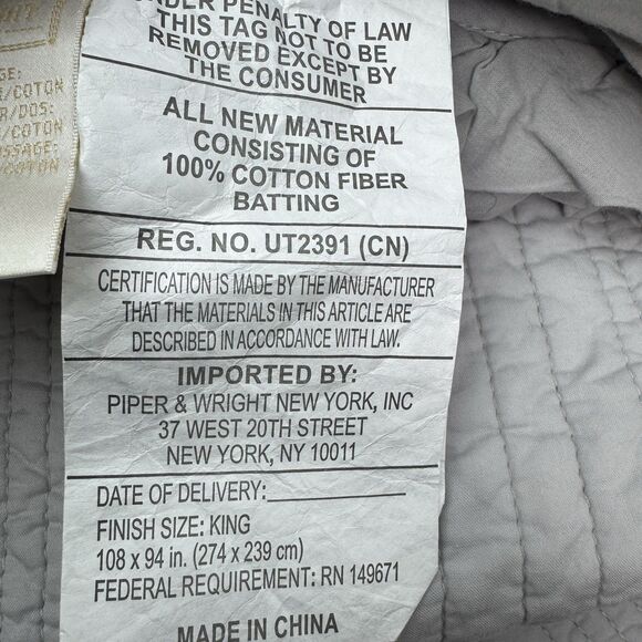 Piper & Wright KING Hadley Silver Ruffled Quilt Coverlet - Picture 7 of 7